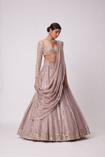 Load image into Gallery viewer, ASH PINK SEQUIN AND MIRROR EMBROIDERED LEHENGA SET
