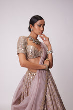 Load image into Gallery viewer, ASH PINK MIRROR FLOWER EMBROIDERED LEHENGA SET
