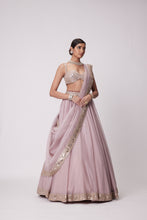 Load image into Gallery viewer, ASH PINK MIRROR HAND EMBROIDERED LEHENGA SET
