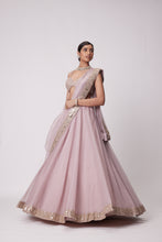 Load image into Gallery viewer, ASH PINK MIRROR HAND EMBROIDERED LEHENGA SET
