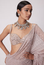 Load image into Gallery viewer, ASH PINK FRILL SAREE SET
