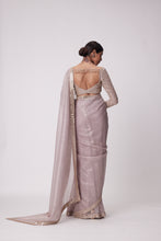 Load image into Gallery viewer, ASH PINK HAND EMBROIDERED ORGANZA SAREE SET
