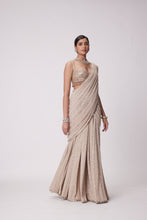 Load image into Gallery viewer, LIGHT BEIGE GEORGETTE PRE DRAPED SAREE SET
