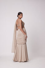 Load image into Gallery viewer, LIGHT BEIGE GEORGETTE PRE DRAPED SAREE SET
