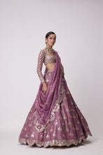 Load image into Gallery viewer, MUD  MAUVE SEQUIN AND FLOWER EMBROIDERED LEHENGA SET
