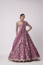 Load image into Gallery viewer, MUD  MAUVE SEQUIN AND FLOWER EMBROIDERED LEHENGA SET
