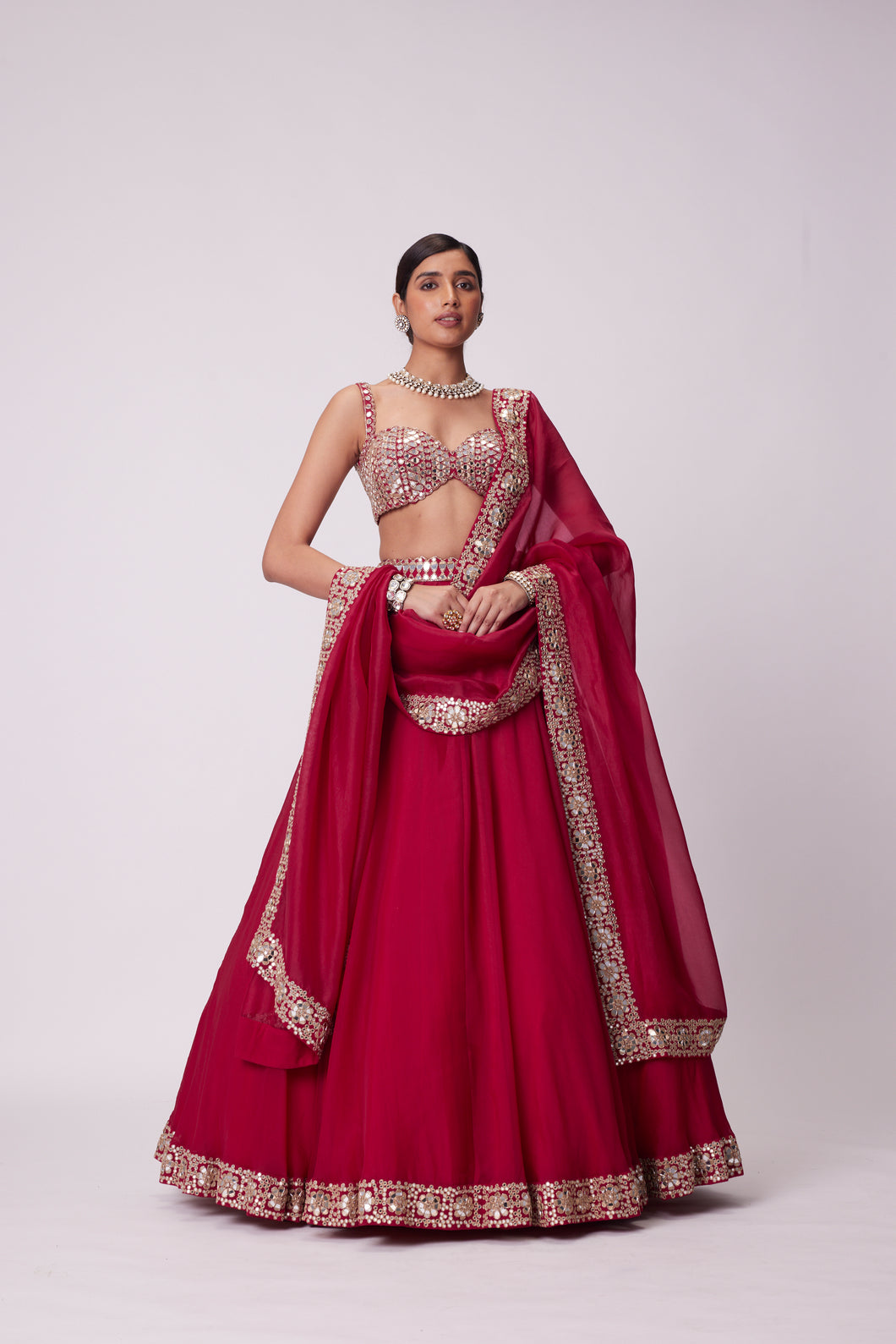 CRIMSON RED ORGANZA LEHENGA SET