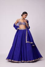 Load image into Gallery viewer, PERSIAN BLUE LINEAR MIRROR EMBROIDERED LEHENGA SET
