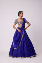 Load image into Gallery viewer, PERSIAN BLUE ORGANZA HAND EMBROIDERED LEHENGA SET
