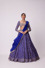 Load image into Gallery viewer, PERSIAN BLUE MIRROR FLOWER HAND EMBROIDERED LEHENGA
