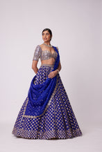 Load image into Gallery viewer, PERSIAN BLUE MIRROR FLOWER EMBROIDERED LEHENGA SET
