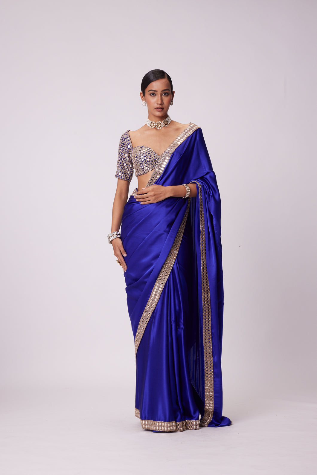 PERSIAN  BLUE SATIN SAREE SET