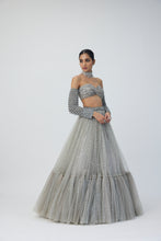 Load image into Gallery viewer, Crystal Grey Tulle Lehenga Set
