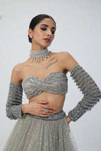 Load image into Gallery viewer, Crystal Grey Tulle Lehenga Set
