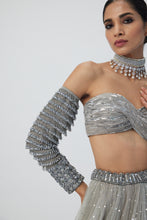 Load image into Gallery viewer, Crystal Grey Tulle Lehenga Set
