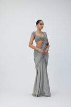 Load image into Gallery viewer, Crystal Grey Pre Draped Saree Set
