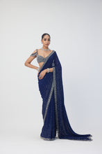 Load image into Gallery viewer, Deep Blue Sequins Scattered Saree Set
