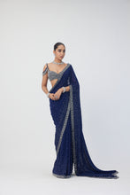 Load image into Gallery viewer, Deep Blue Sequins Scattered Saree Set
