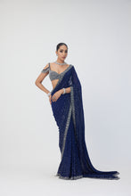 Load image into Gallery viewer, Deep Blue Sequins Scattered Saree Set
