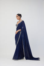 Load image into Gallery viewer, Deep Blue Sequins Scattered Saree Set
