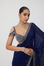 Load image into Gallery viewer, Deep Blue Sequins Scattered Saree Set
