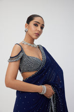 Load image into Gallery viewer, Deep Blue Sequins Scattered Saree Set
