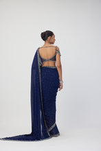 Load image into Gallery viewer, Deep Blue Sequins Scattered Saree Set
