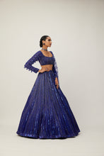 Load image into Gallery viewer, Cocktail blue Crystal linear Embroidered Lehenga Set
