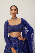 Load image into Gallery viewer, Cocktail blue Crystal linear Embroidered Lehenga Set
