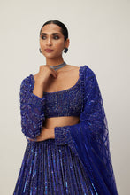 Load image into Gallery viewer, Cocktail blue Crystal linear Embroidered Lehenga Set
