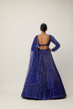 Load image into Gallery viewer, Cocktail blue Crystal linear Embroidered Lehenga Set
