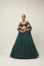 Load image into Gallery viewer, Dark Jade Green Sequins Scattered Tulle Lehenga Set
