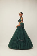 Load image into Gallery viewer, Dark Jade Green Sequins Scattered Tulle Lehenga Set
