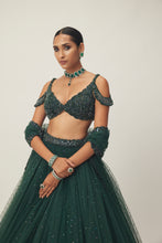 Load image into Gallery viewer, Dark Jade Green Sequins Scattered Tulle Lehenga Set
