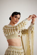 Load image into Gallery viewer, Fern Green Chandelier Pearl Drop Heavy Lehenga Set
