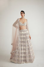 Load image into Gallery viewer, Ash Pink Chandelier Pearl Drop Full Sleeve Lehenga Set
