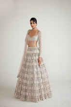 Load image into Gallery viewer, Ash Pink Chandelier Pearl Drop Full Sleeve Lehenga Set
