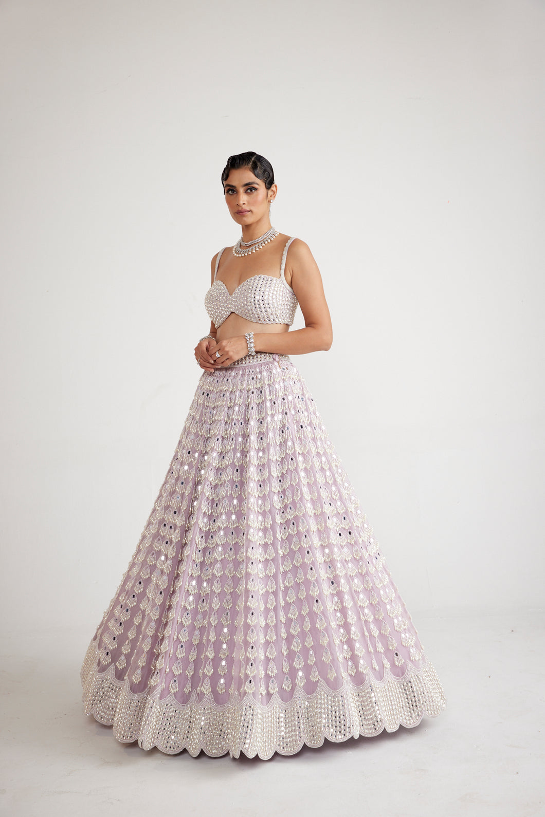 Powder Lilac Chandelier Pearl Drop Lehenga Set