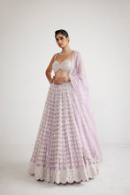 Load image into Gallery viewer, Powder Lilac Chandelier Pearl Drop Lehenga Set
