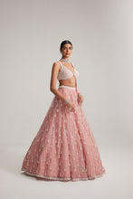 Load image into Gallery viewer, Dusty Rose Organza Long pearl tassels lehenga set
