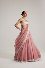 Load image into Gallery viewer, Dusty Rose Organza mirror and pearl lehenga set
