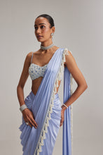 Load image into Gallery viewer, Dew Blue Satin Draped Saree Set
