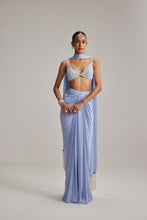 Load image into Gallery viewer, Dew Blue Satin Draped Skirt Set

