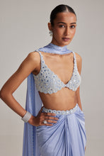 Load image into Gallery viewer, Dew Blue Satin Draped Skirt Set
