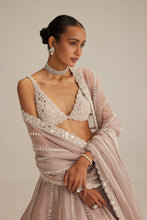Load image into Gallery viewer, Ash Pink Pearl Mirror linear Lehenga with V neck Blouse
