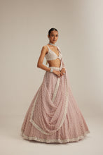 Load image into Gallery viewer, Ash Pink Pearl Drop Organza Lehenga Set
