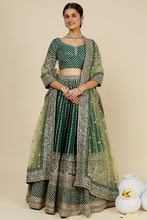 Load image into Gallery viewer, Bottle green raw silk embroidered lehenga
