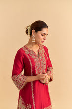 Load image into Gallery viewer, Dua Deep red Dabka Zardozi Embroidered Short kurta Set
