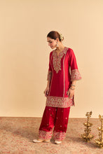 Load image into Gallery viewer, Dua Deep red Dabka Zardozi Embroidered Short kurta Set
