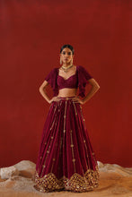Load image into Gallery viewer, Burgundy geogratte  lehenga  choli set
